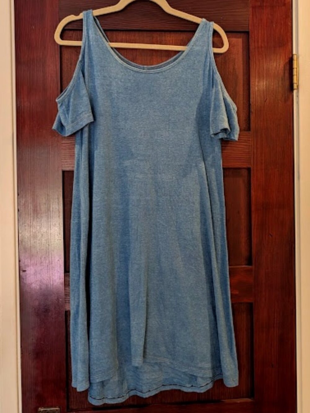 Small Natural Indigo Bohemian Folk Kiss My Shoulders Dress Jersey Hemp Cotton